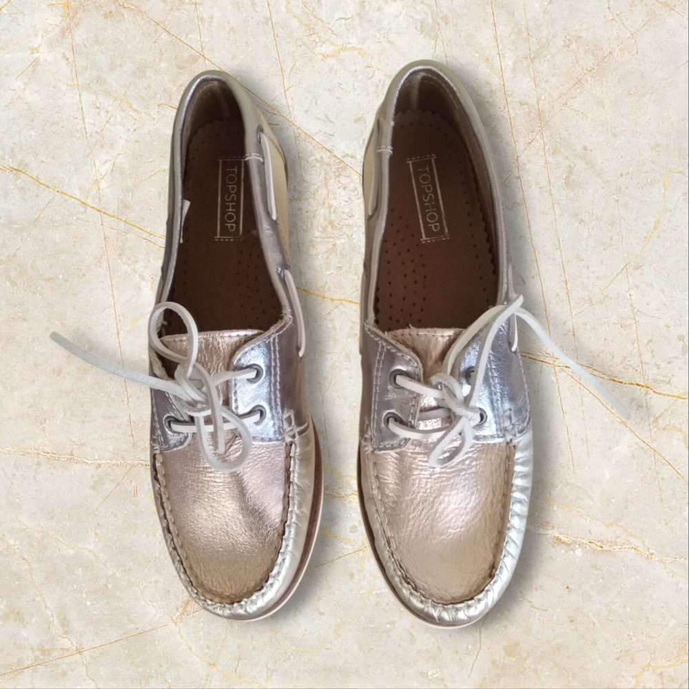 Topshop Women's Silver and Gold Loafers